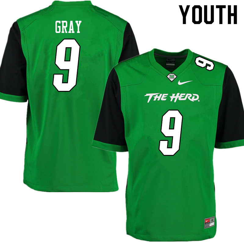 Youth #9 Charlie Gray Marshall Thundering Herd College Football Jerseys Sale-Gren - Click Image to Close